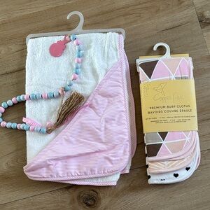 Pink Hooded Baby Towel & Burp Cloth Set - Pink